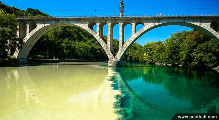 Confluence of Rhone and Arve rivers, Switzerland