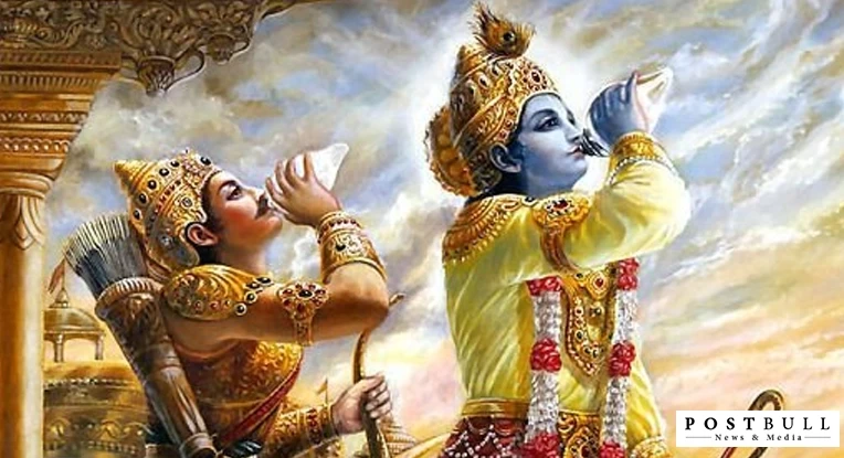 In Kurukshetra, Krishna Blows On His Conch, Panchjanya.